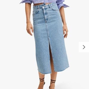 Mango Denim Midi Cotton Slit Skirt Asymmetric Waist